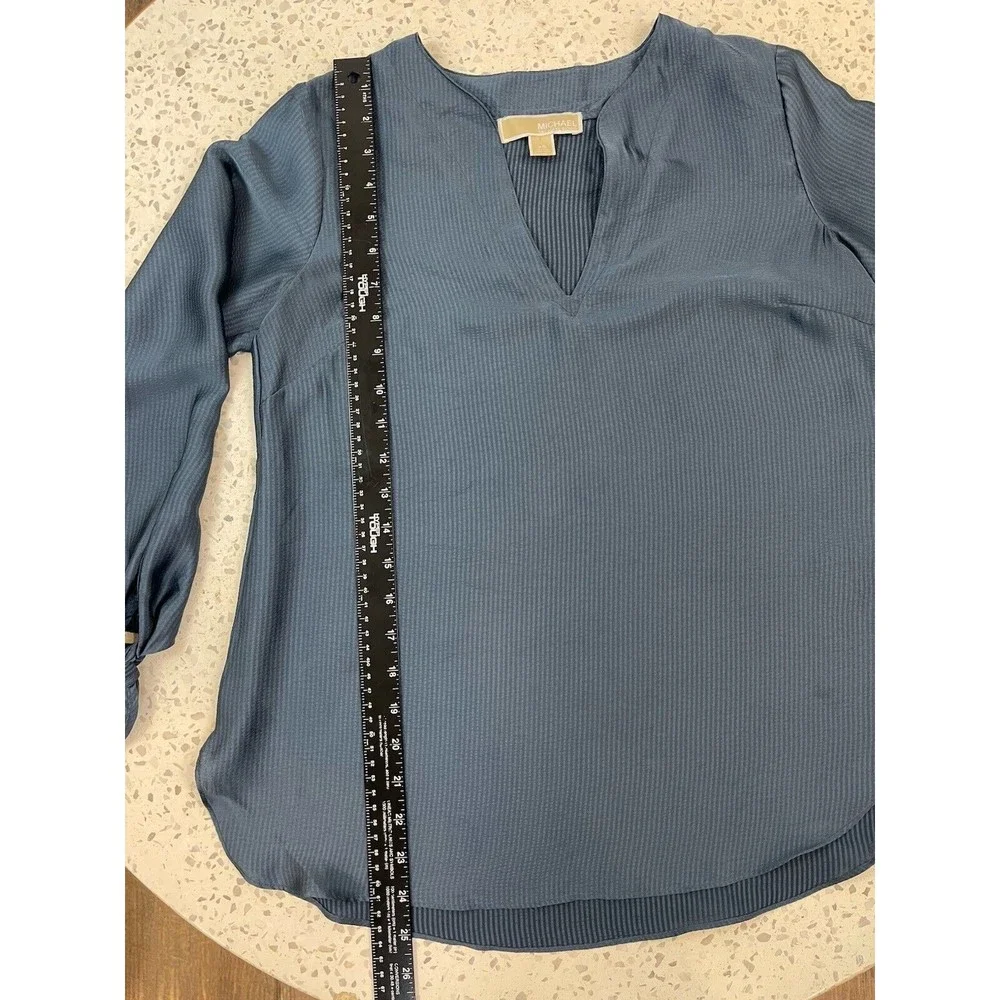 Michael Kors Women XS Blue Navy Solid Satin Tie Top Chambbary Officewear Bow - Picture 10 of 14